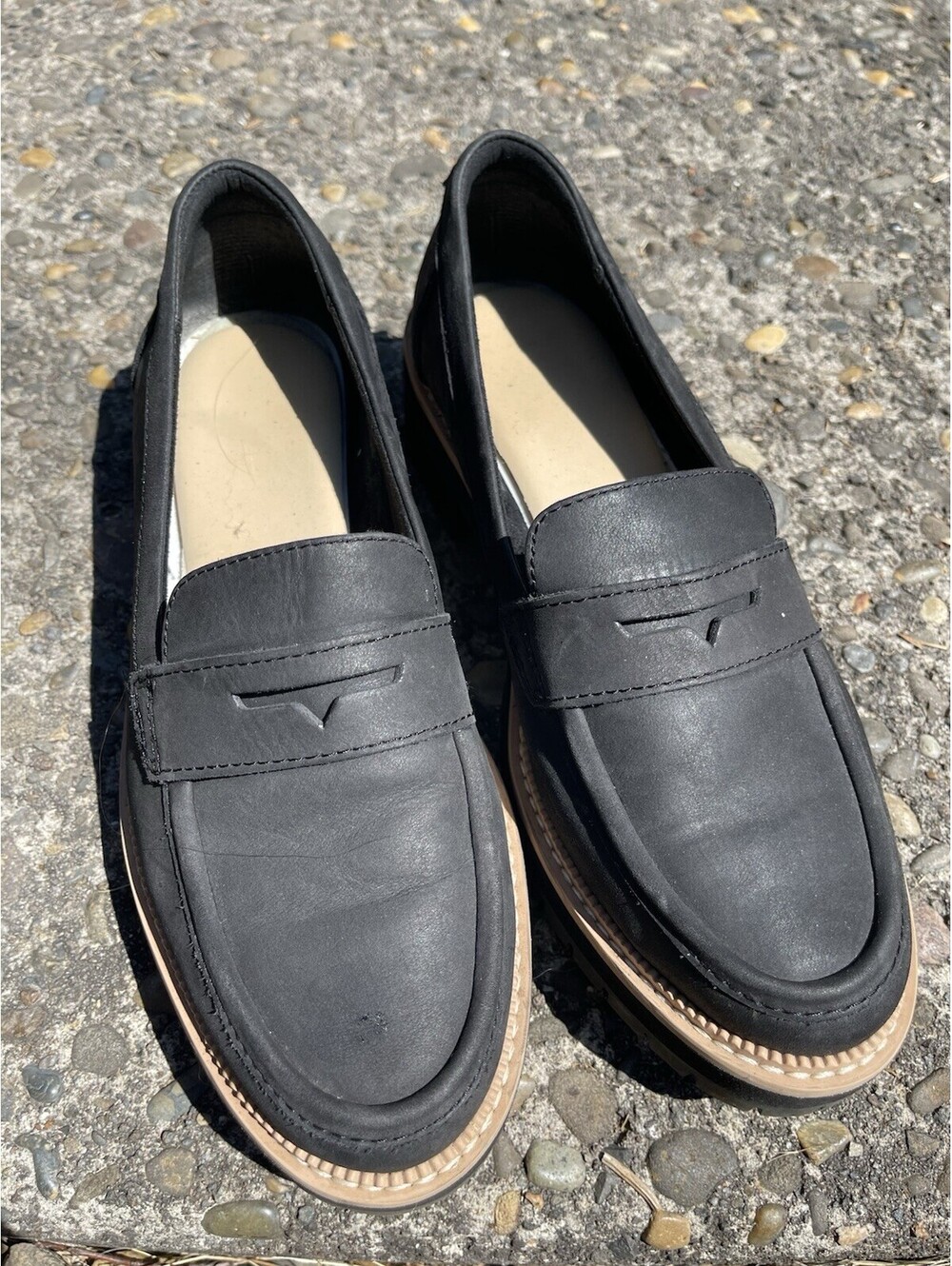TOMS Black Cara Platform Leather Penny Loafer Women Size 8